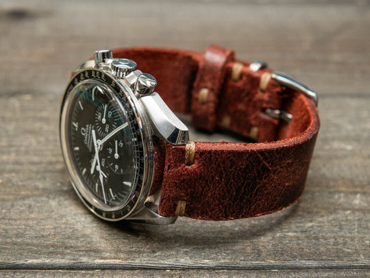 Suede vintage leather watch strap (Heritage), handmade in Finland - finwatchstraps