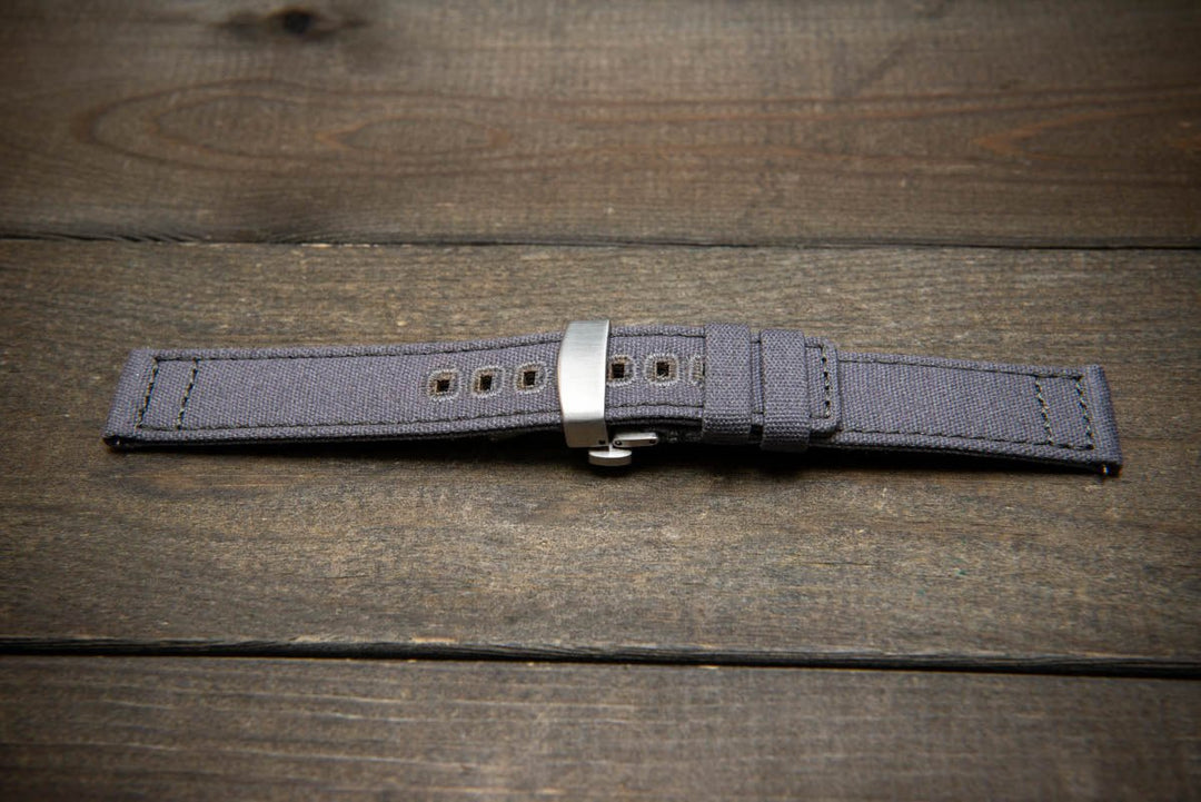 Army premium canvas watch strap, canvas watch band. Handmade in Finland - 19 mm, 20 mm, 21 mm, 22 mm. With a deployment clasp. - finwatchstraps