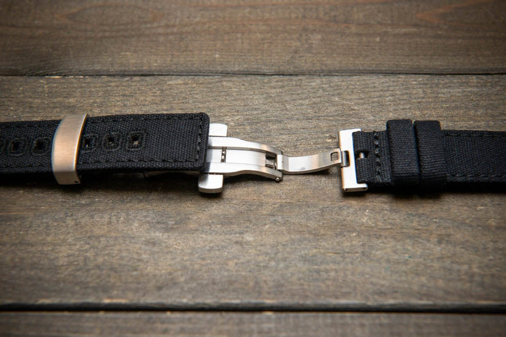 Army premium canvas watch strap, canvas watch band. Handmade in Finland - 19 mm, 20 mm, 21 mm, 22 mm. With a deployment clasp. - finwatchstraps