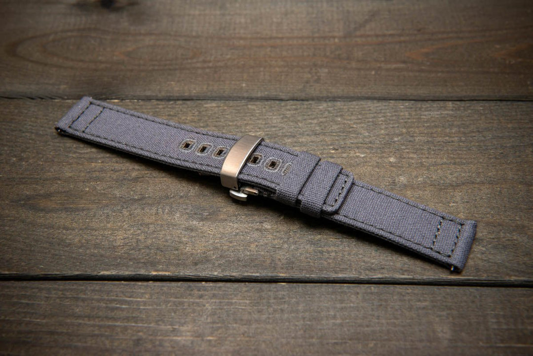 Army premium canvas watch strap, canvas watch band. Handmade in Finland - 19 mm, 20 mm, 21 mm, 22 mm. With a deployment clasp. - finwatchstraps