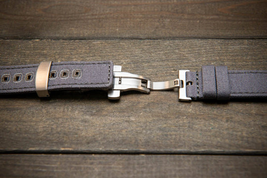 Army premium canvas watch strap, canvas watch band. Handmade in Finland - 19 mm, 20 mm, 21 mm, 22 mm. With a deployment clasp. - finwatchstraps