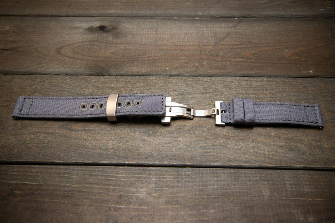 Army premium canvas watch strap, canvas watch band. Handmade in Finland - 19 mm, 20 mm, 21 mm, 22 mm. With a deployment clasp. - finwatchstraps