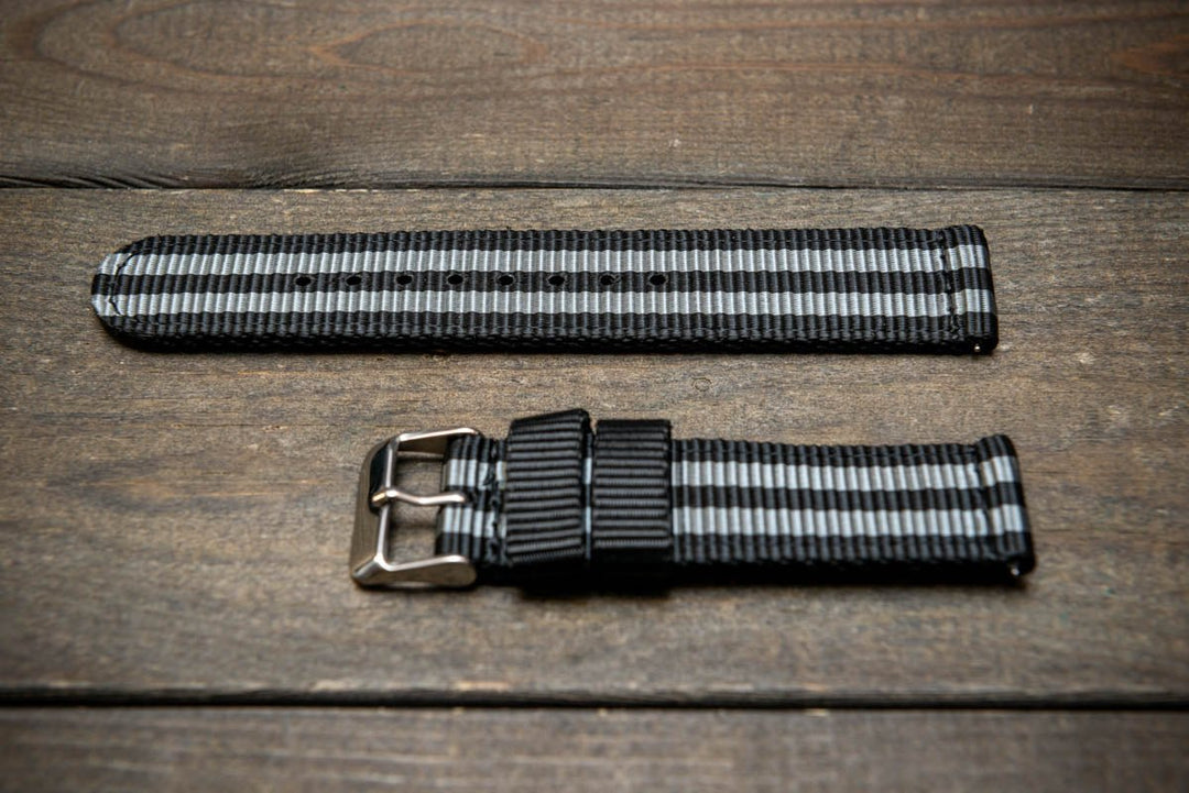 Bond Style Nylon Military Watch Strap, army two piece watch band, MoonSwatch Watch Strap. - finwatchstraps