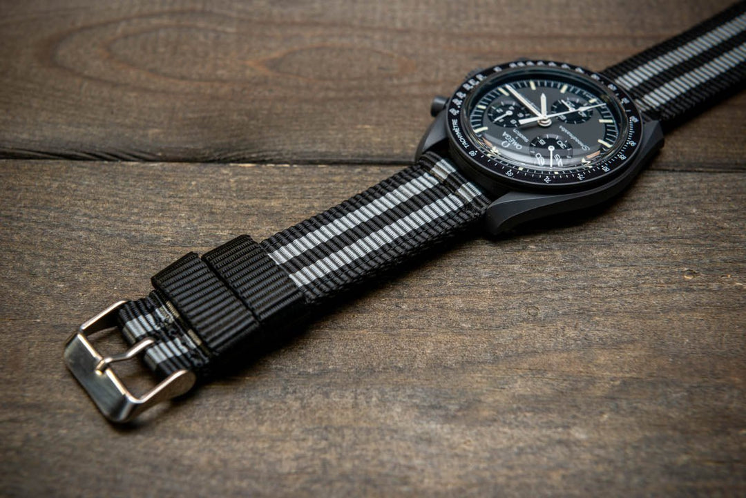 Bond Style Nylon Military Watch Strap, army two piece watch band, MoonSwatch Watch Strap. - finwatchstraps