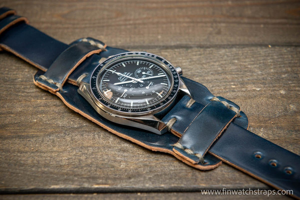 Bund-style Shell Cordovan watch strap, Aviator model. Handmade in Finland, 10-26 mm. - finwatchstraps