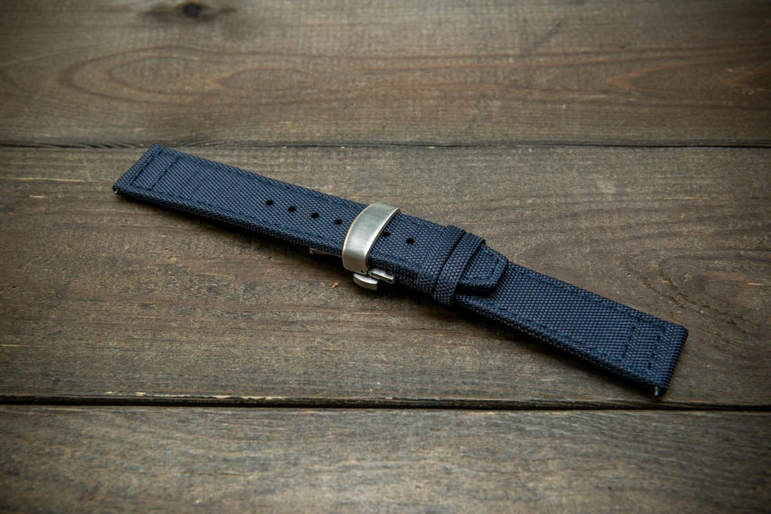 Canvas waterproof watch strap, 17 mm, 18mm, 19 mm, 20 mm, 21 mm, 22 mm, 23mm, 24mm with a deployment clasp. - finwatchstraps