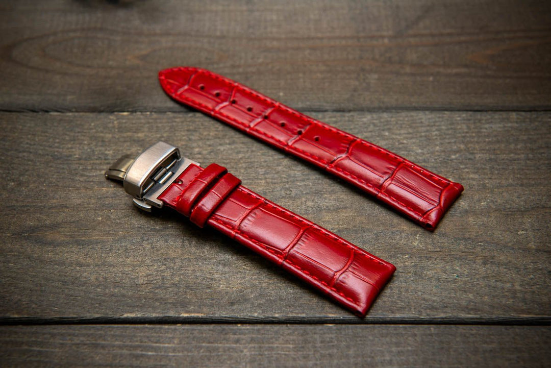 Leather watch strap, band made of calf leather with croc grain pattern 18-24 mm. Deployment clasp. - finwatchstraps