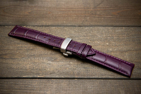 Leather watch strap, band made of calf leather with croc grain pattern 18-24 mm. Deployment clasp. - finwatchstraps