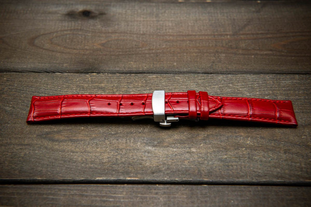 Leather watch strap, band made of calf leather with croc grain pattern 18-24 mm. Deployment clasp. - finwatchstraps