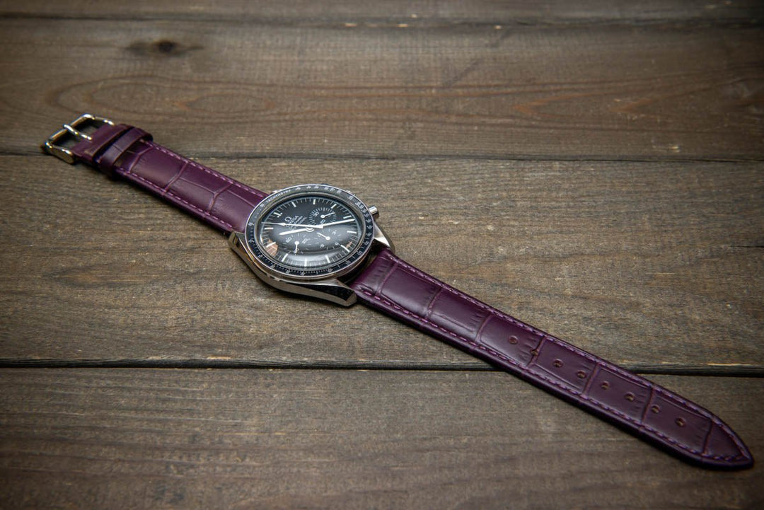 Leather watch strap, band made of calf leather with croc grain pattern 18-24 mm - finwatchstraps