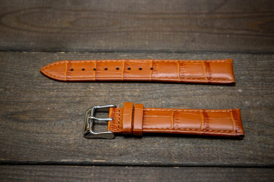 Leather watch strap, band made of calf leather with croc grain pattern 18-24 mm - finwatchstraps