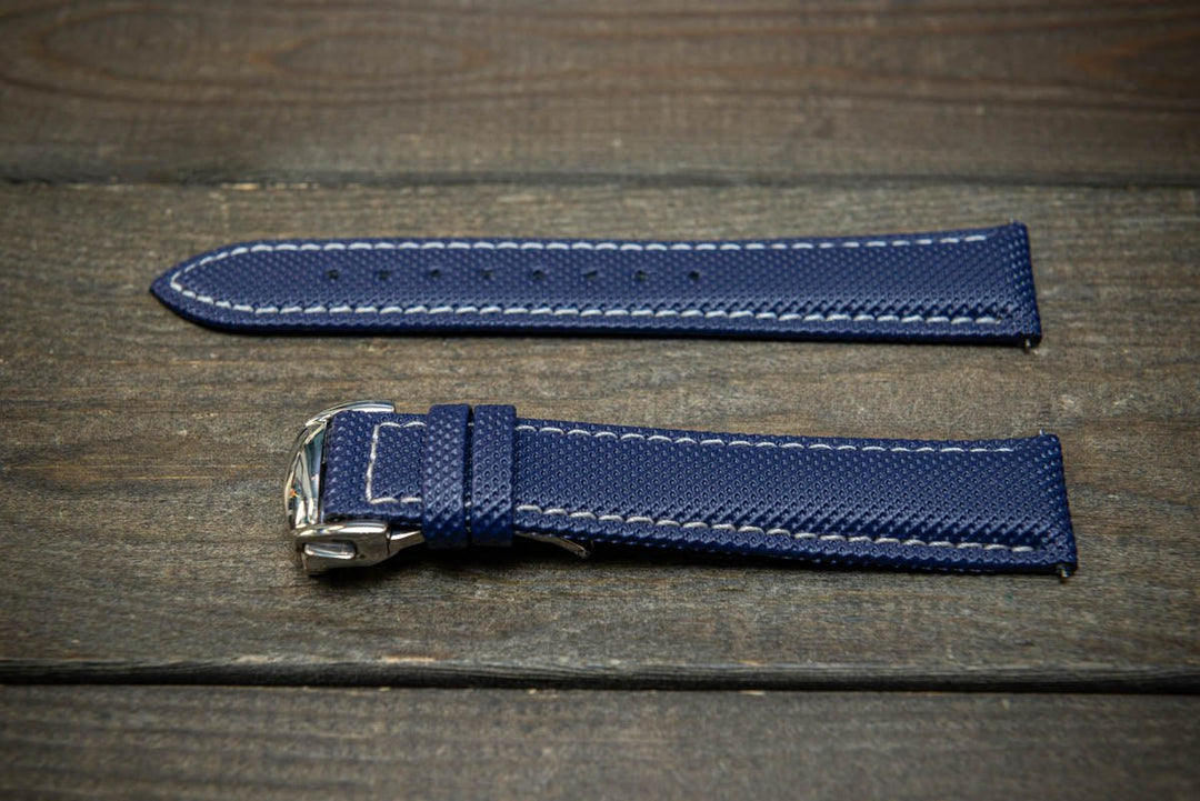 Sailcloth quick-release watch strap for Omega watches with Omega style clasp. Watch lugs: 22x20 mm, 21x20 mm, 20x18 mm, 19x18 mm - finwatchstraps