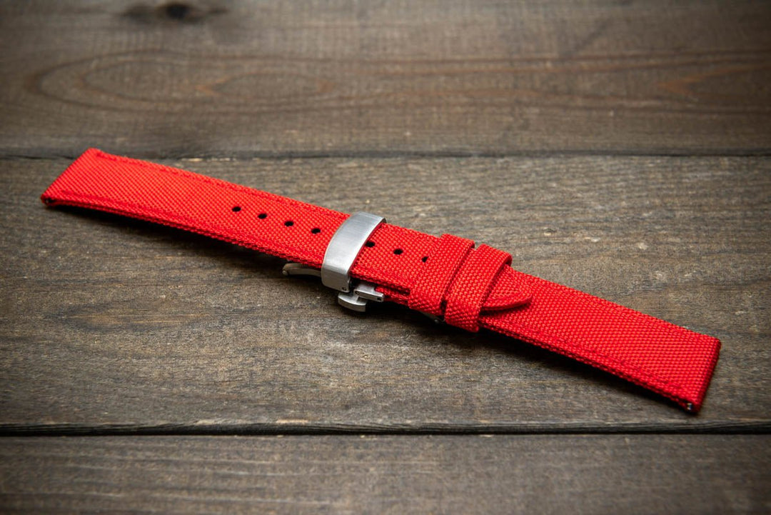 Sailcloth waterproof watch strap. Deployment clasp. - finwatchstraps